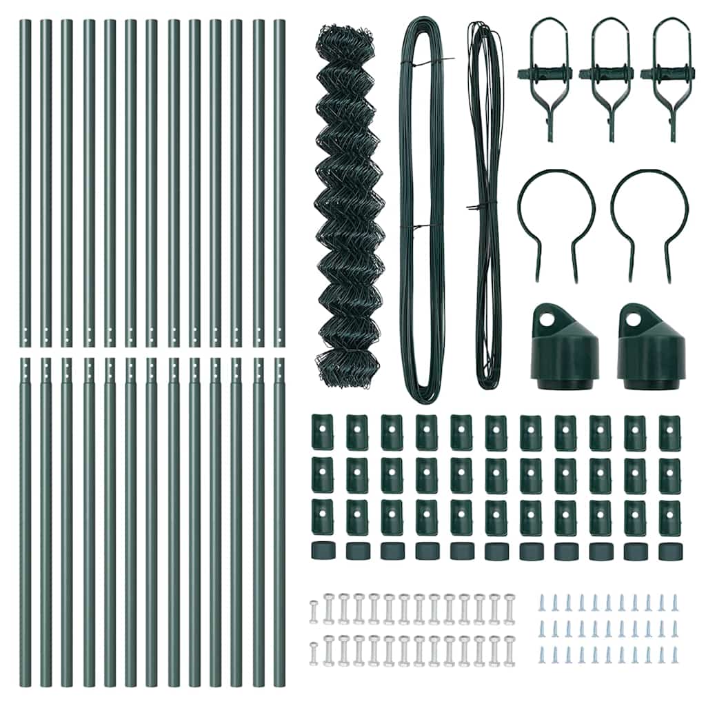 Kettengliedzaun mit Pfosten Grün 1 x 25 m Stahl